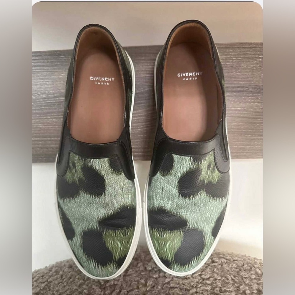 Givenchy Black and Green Patterned Slip-Ons